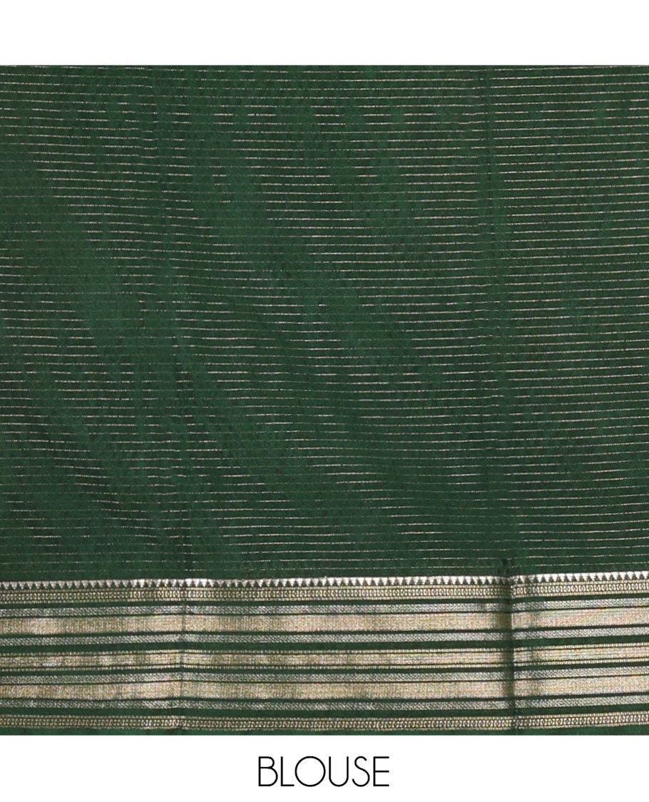 Yellow Zari Checked Art Crepe Saree, Contrast Horizontal Striped Border, Zari Striped Pallu, and a Contrast Blouse