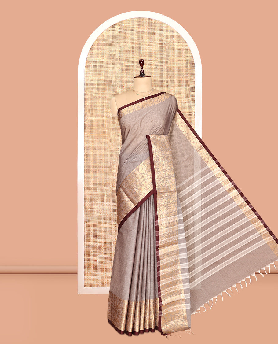 Grey Plain Chettinad Cotton Saree