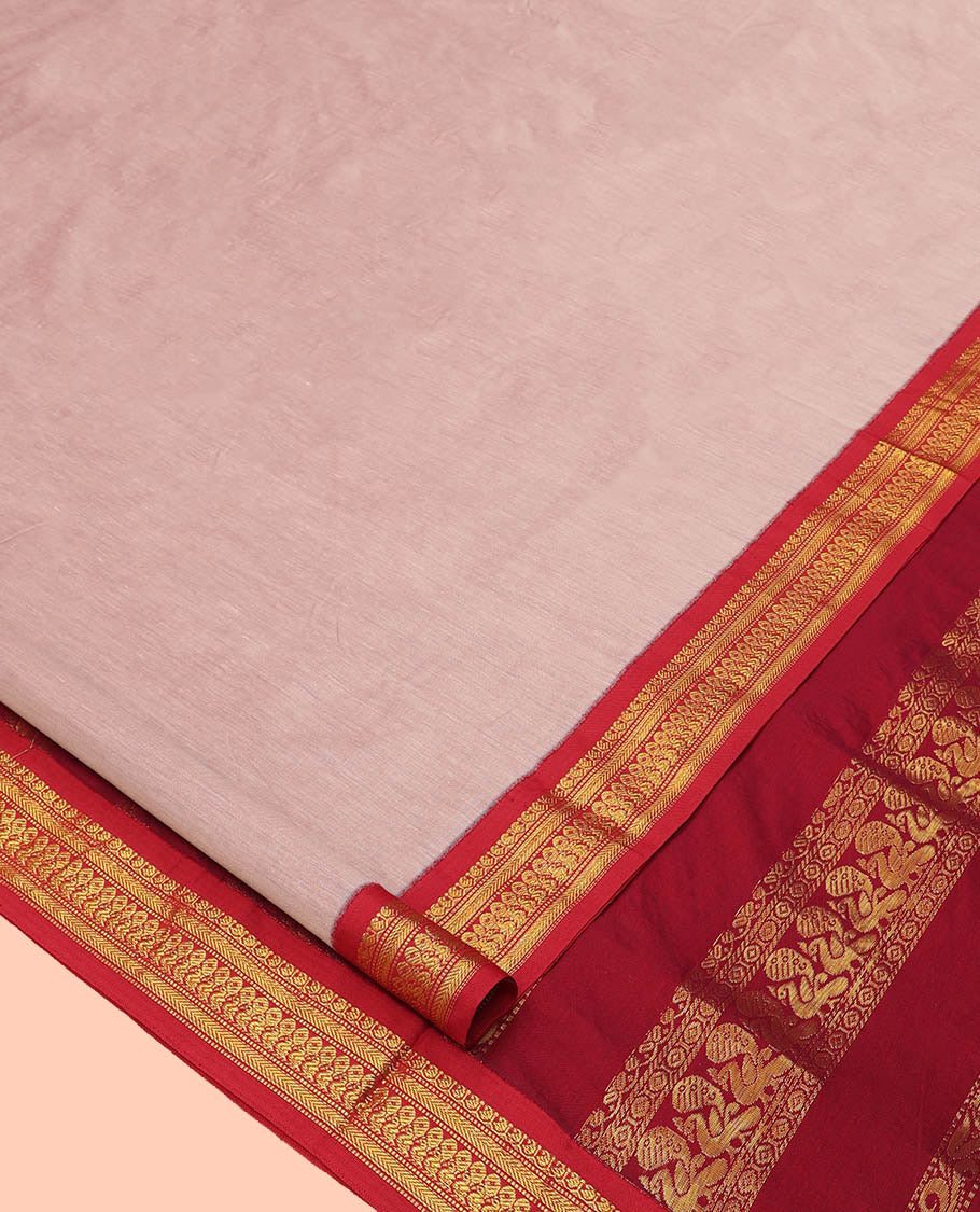 Grey Plain Nine Yard Cotton Saree, Complemented by Contrast Traditional Zari Design Border, Pallu of Traditional Designs, and Comes Without a Blouse