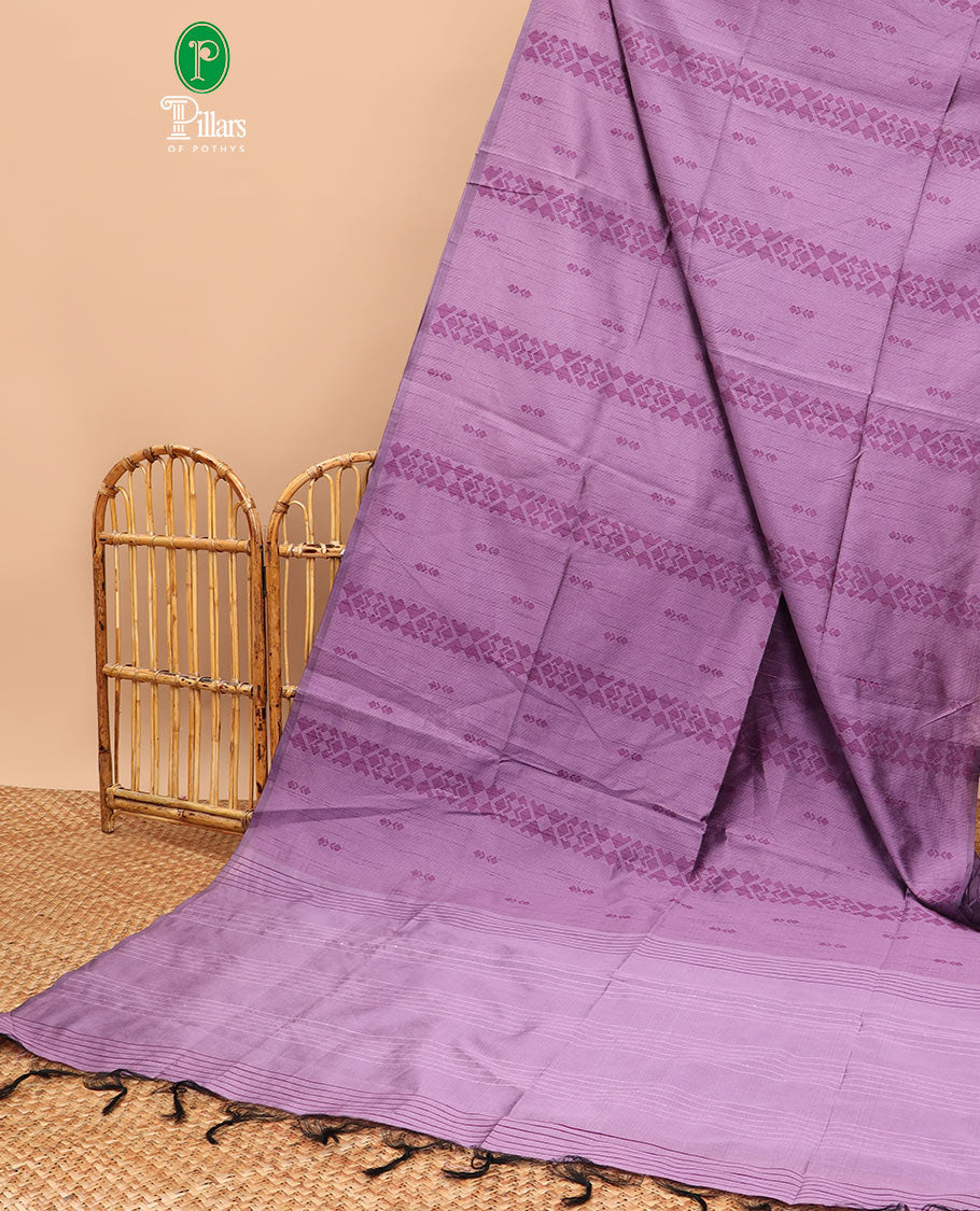 Borderless purple jumping style design semi jute saree with plain pallu & lining blouse
