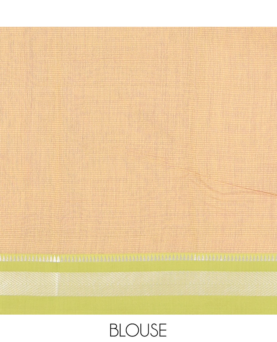 Light Yellow Mercerised Cotton Saree with Sparse Stripes, a Contrast Temple Border, Striped Pallu, and a Matching Blouse