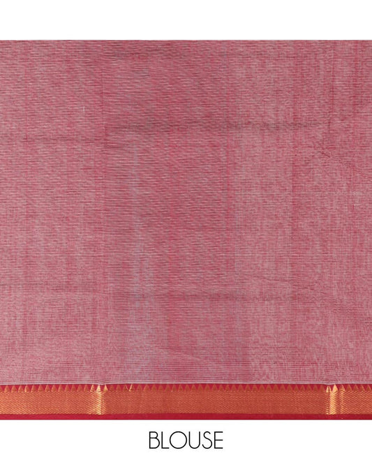 Grey striped mangalagiri cotton saree with contrast temple zari border & striped pallu