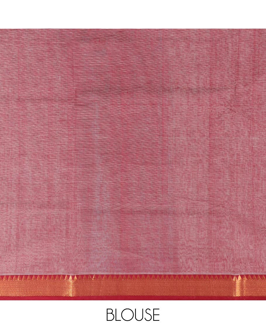 Grey striped mangalagiri cotton saree with contrast temple zari border & striped pallu