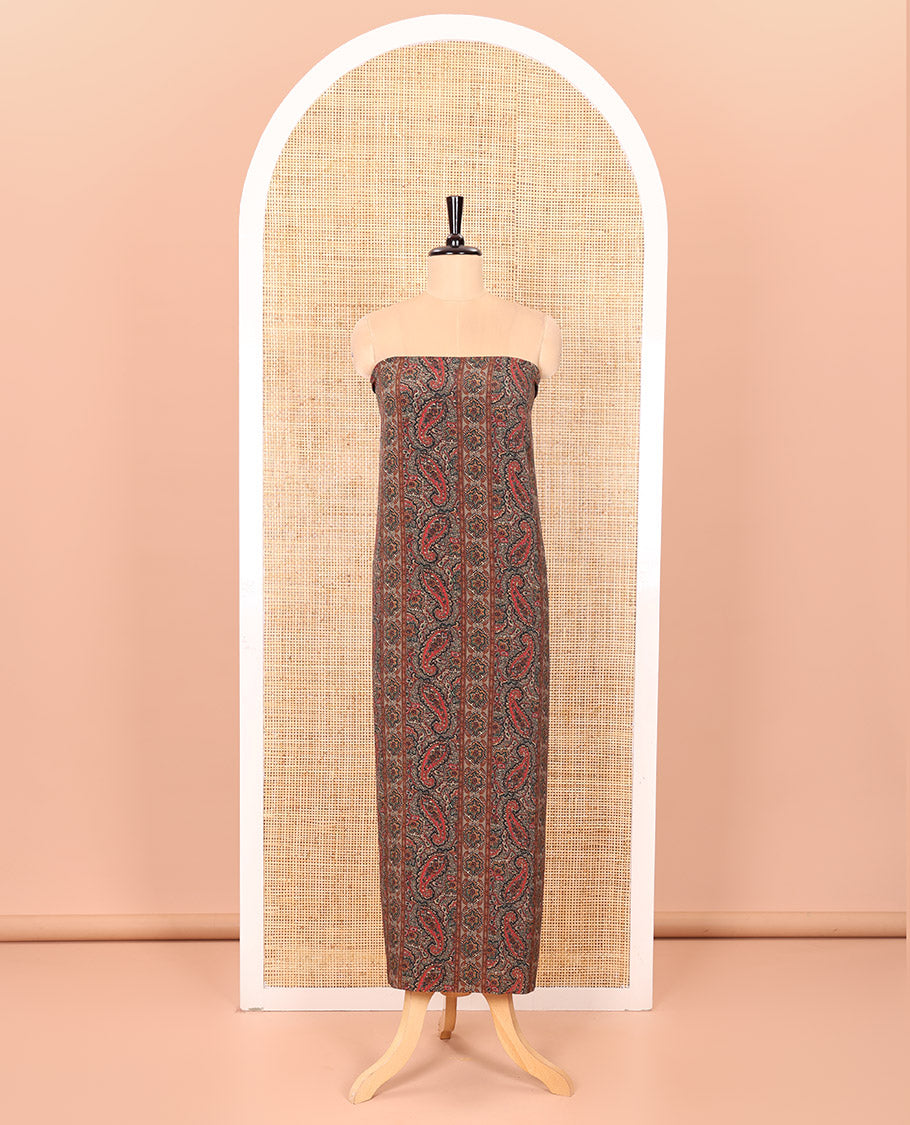 Light Pista Material Chudidar Set Intricately Printed with Paisley Motifs on the Italian Crepe Top, Subtly Negative Printed Bottom, and Italian Crepe Dupatta of the Same Paisley Prints