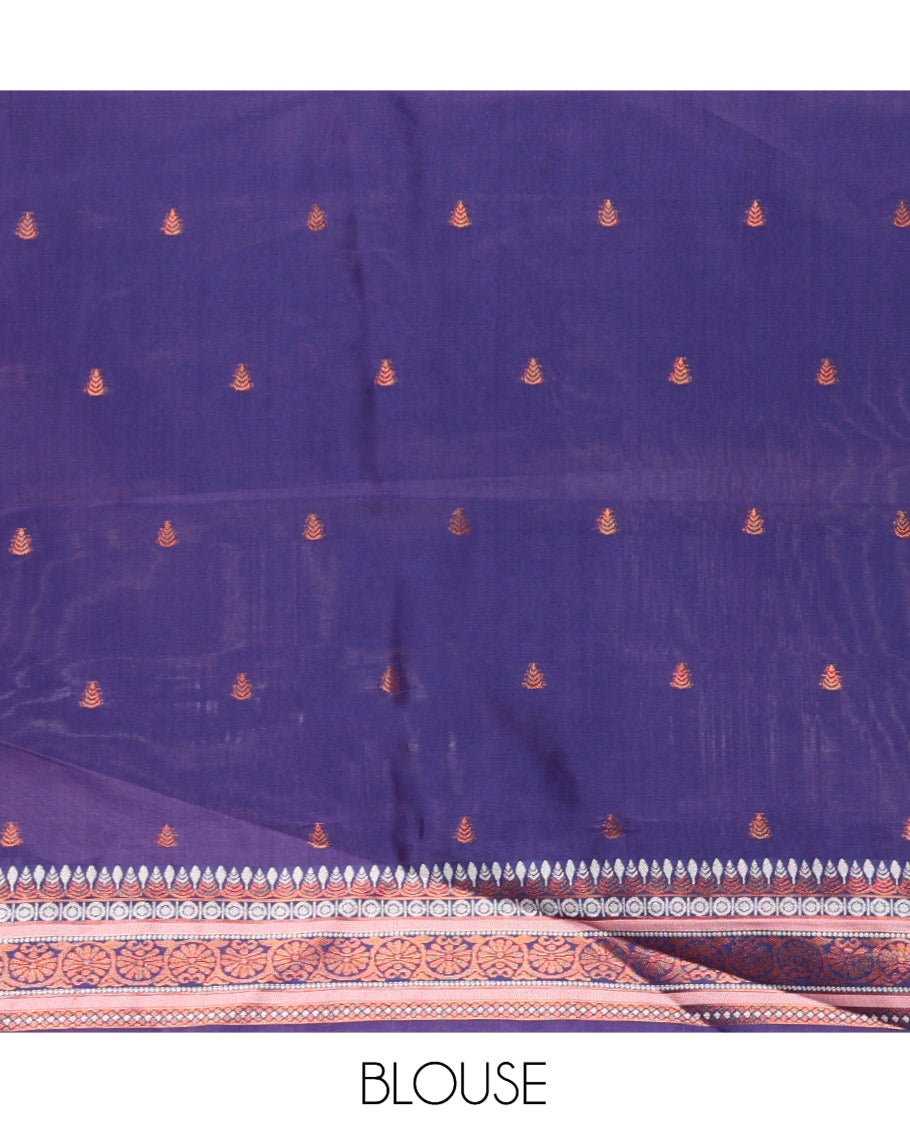 Pink Litchi Chettinad Cotton Saree Features Buttas, Contrast Traditional Border, Grand Pallu, Contrast Blouse
