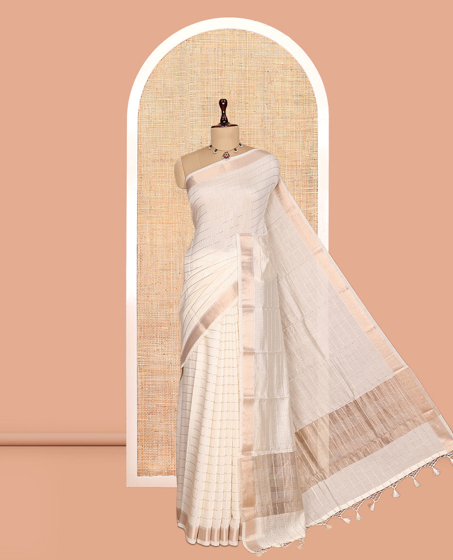 Off-White Assam Silk Saree