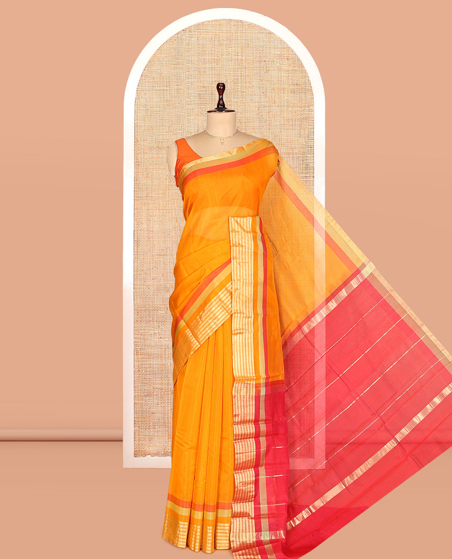 Orange Plain Silk Cotton Saree