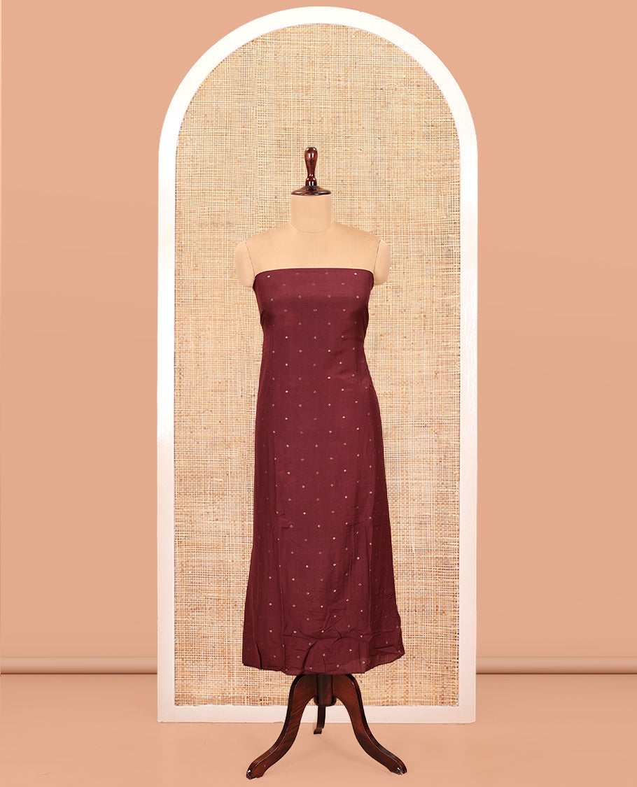 Maroon Mul Chanderi Material Chudidar Set, Subtly Sparkled with Buttas Top, a Matching Bottom, and a Circle Motif Woven Dupatta
