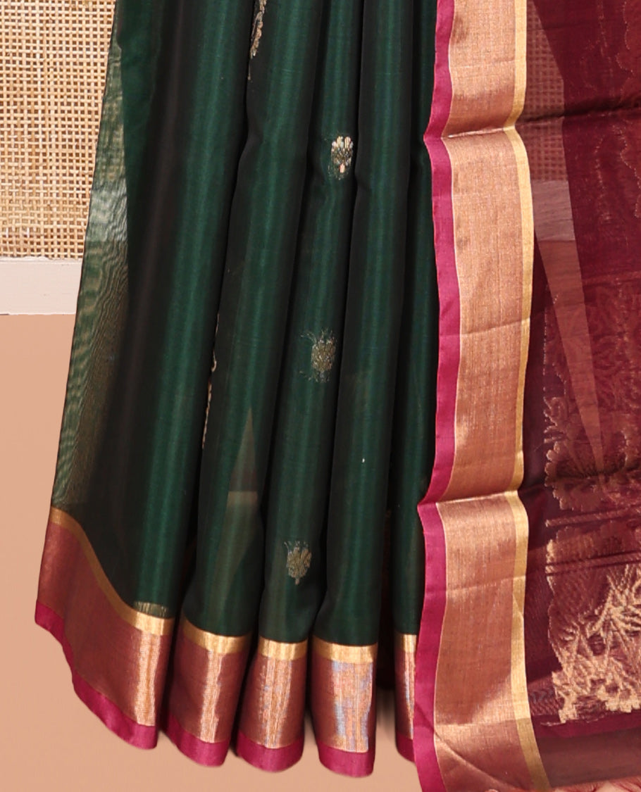 Green Floral Silk Cotton Saree