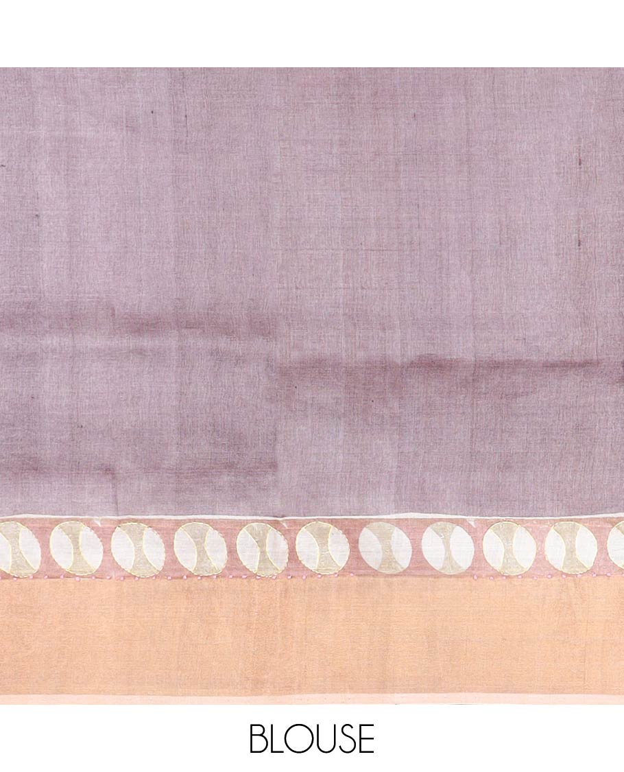 Violet abstract design tussar silk saree with contrast border & geometric design pallu