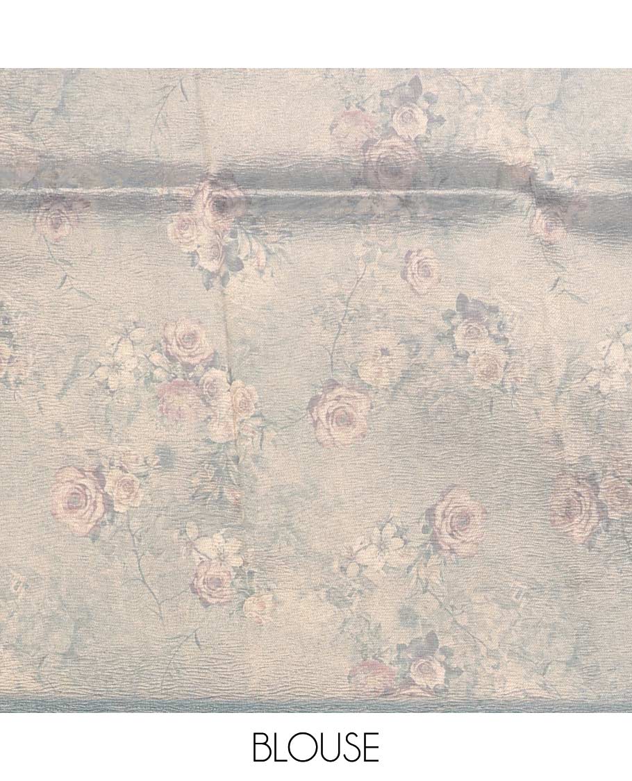Borderless grey all-over floral printed semi - banaras tissue saree
