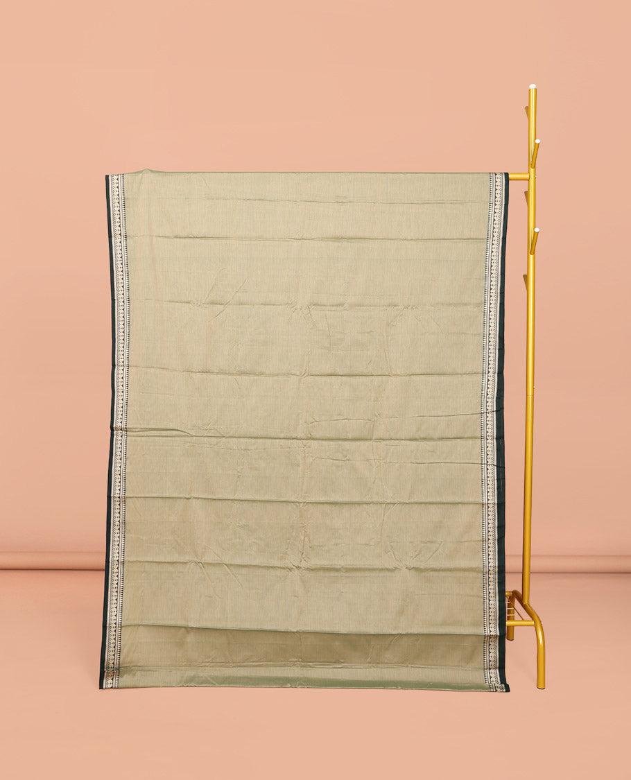 Pale Green Plain Narayanpet Cotton Saree, Complemented by Contrast Traditional Design Border, Plain Pallu, and Comes Without a Blouse
