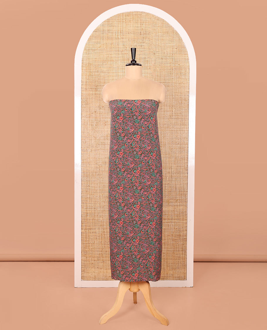 Mustard Grey Material Chudidar Set, Beautifully Printed with Floral Print on Its Italian Crepe Top, Italian Crepe Bottom, and Georgette Dupatta of Floral Print
