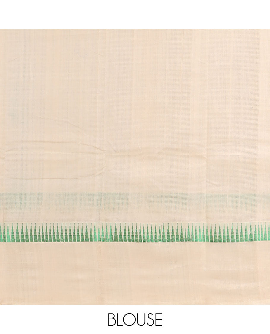 Blue striped khadi cotton saree with contrast temple border & striped pallu