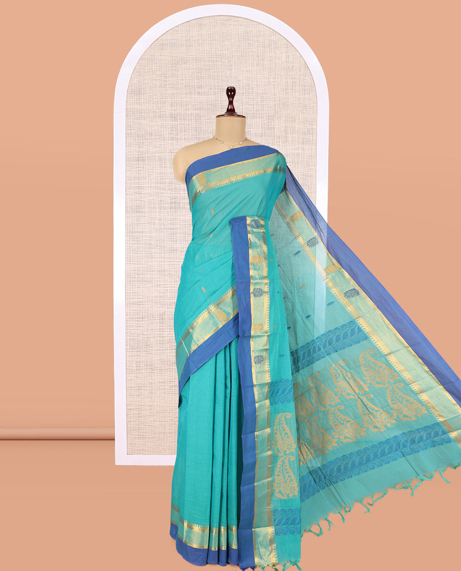 Blue Plain Kanchi Cotton Saree