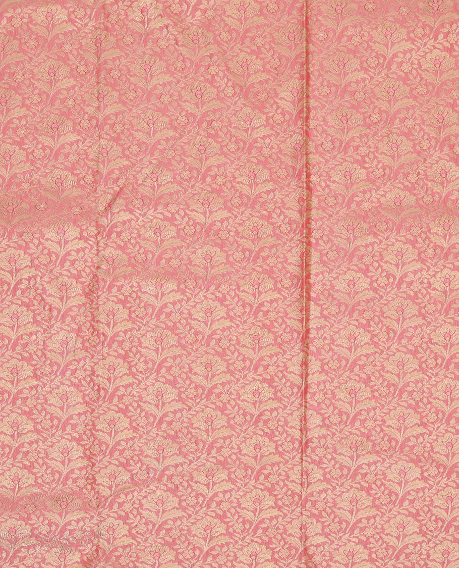 Pink Art Silk Pavadai Material, Decorated with Jacquard Design, Contrast Traditional Zari Design Border, and a Contrast Blouse