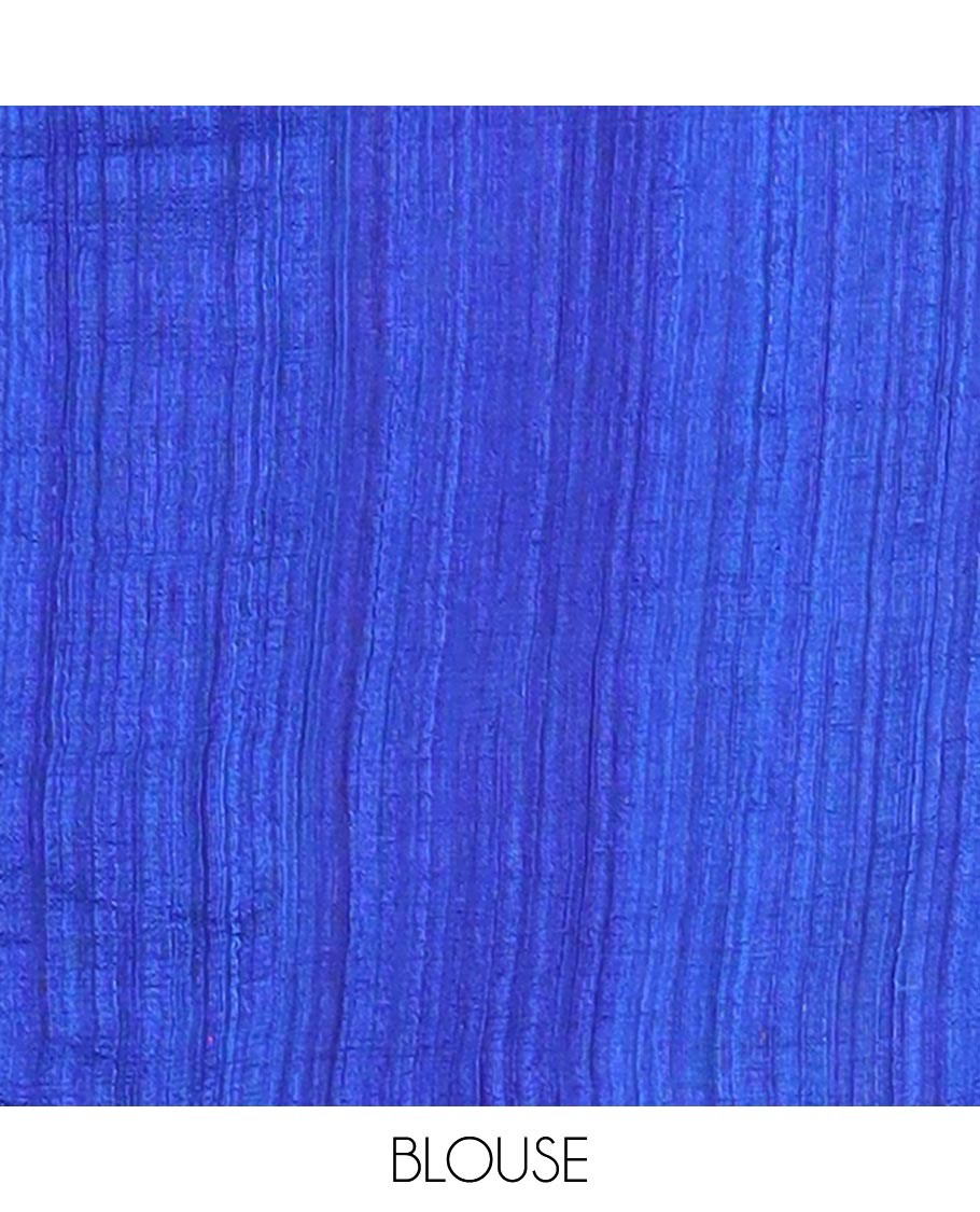 Blue abstract design matka silk saree with contrast plain border & blue abstract design pallu