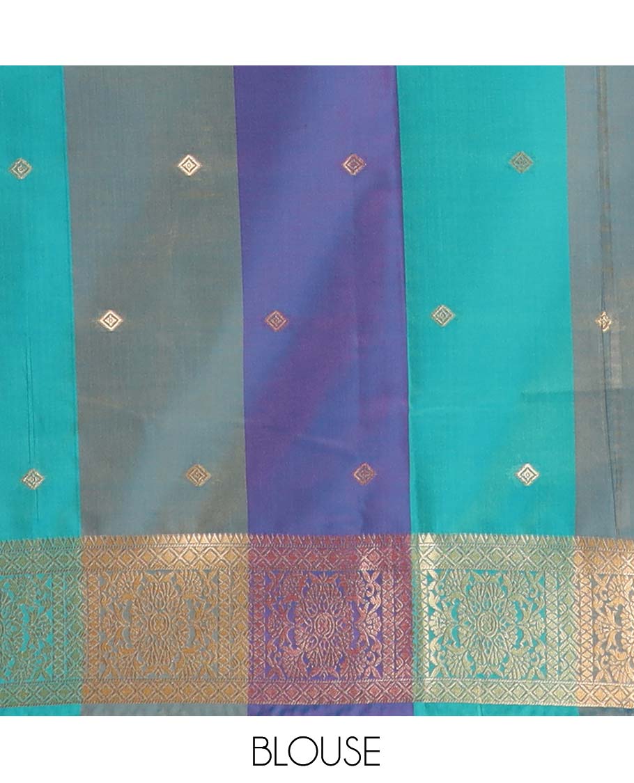 Multi-Color Palum Pazhamum Checked Fancy Soft Silk Saree, Adorned with Zari Buttas, a Zari Border, Rich Pallu, a Matching Blouse