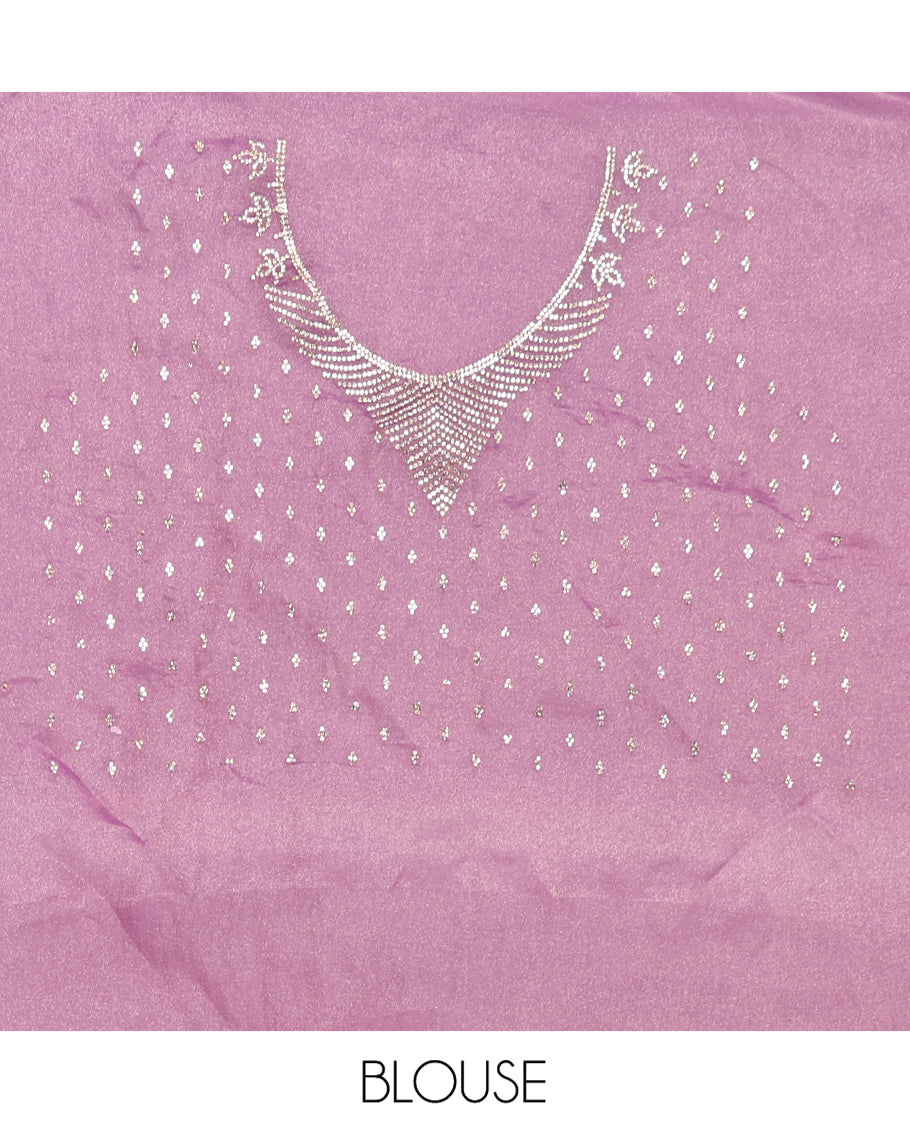Lavender Fendi Silk Saree with Swarovski Stonework Border, and a Stonework Blouse