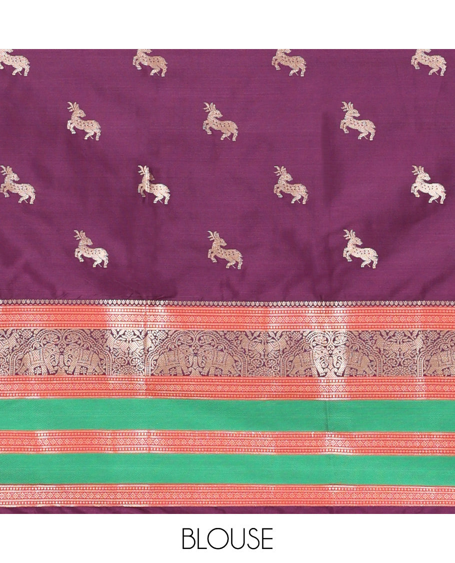 Pink Deer Butta Semi-Soft Silk Saree