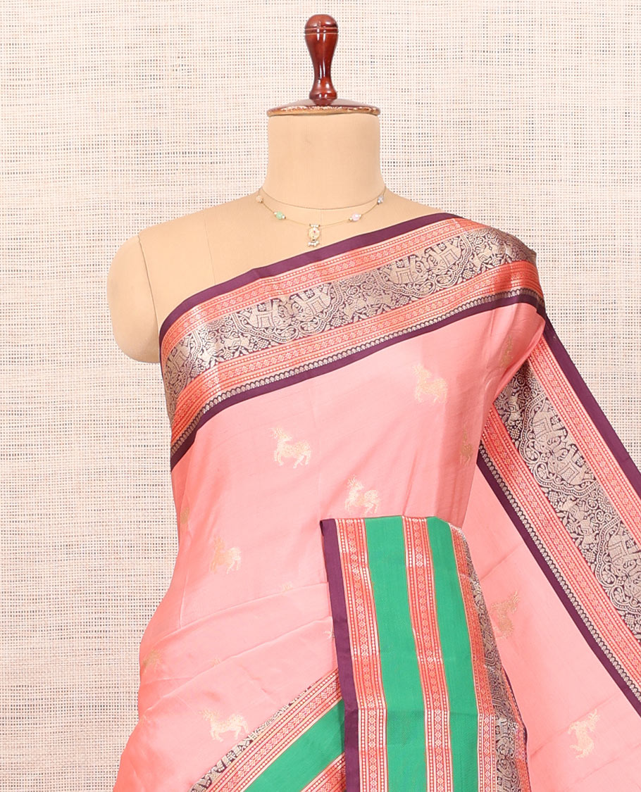 Pink Deer Butta Semi-Soft Silk Saree