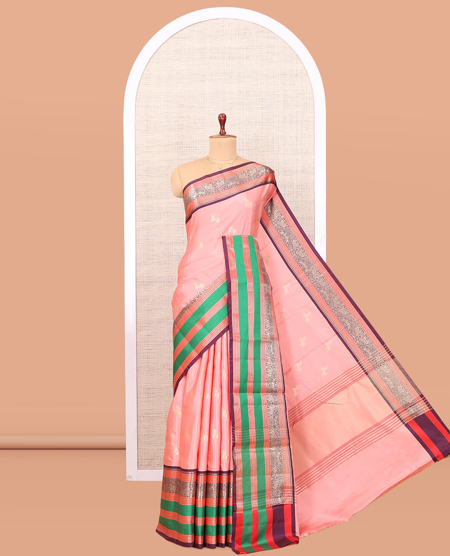 Pink Deer Butta Semi-Soft Silk Saree