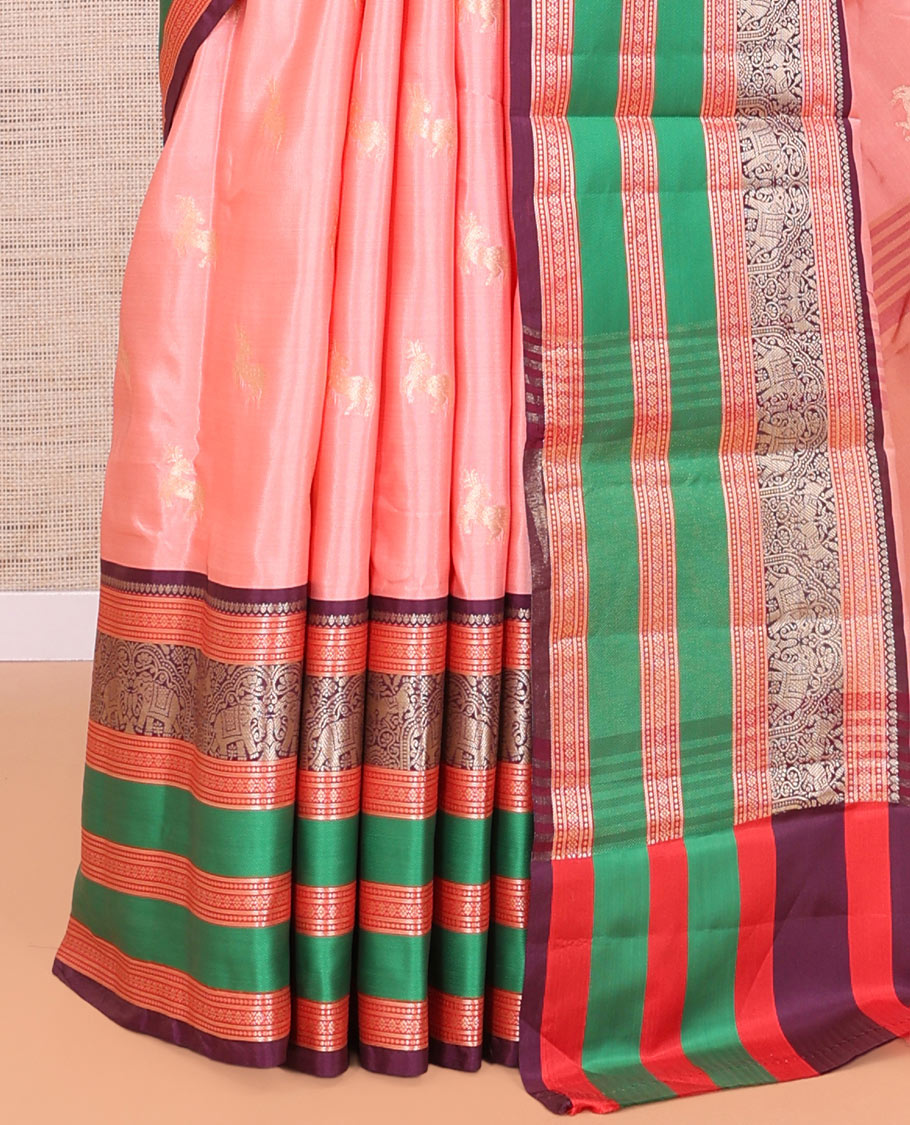 Pink Deer Butta Semi-Soft Silk Saree