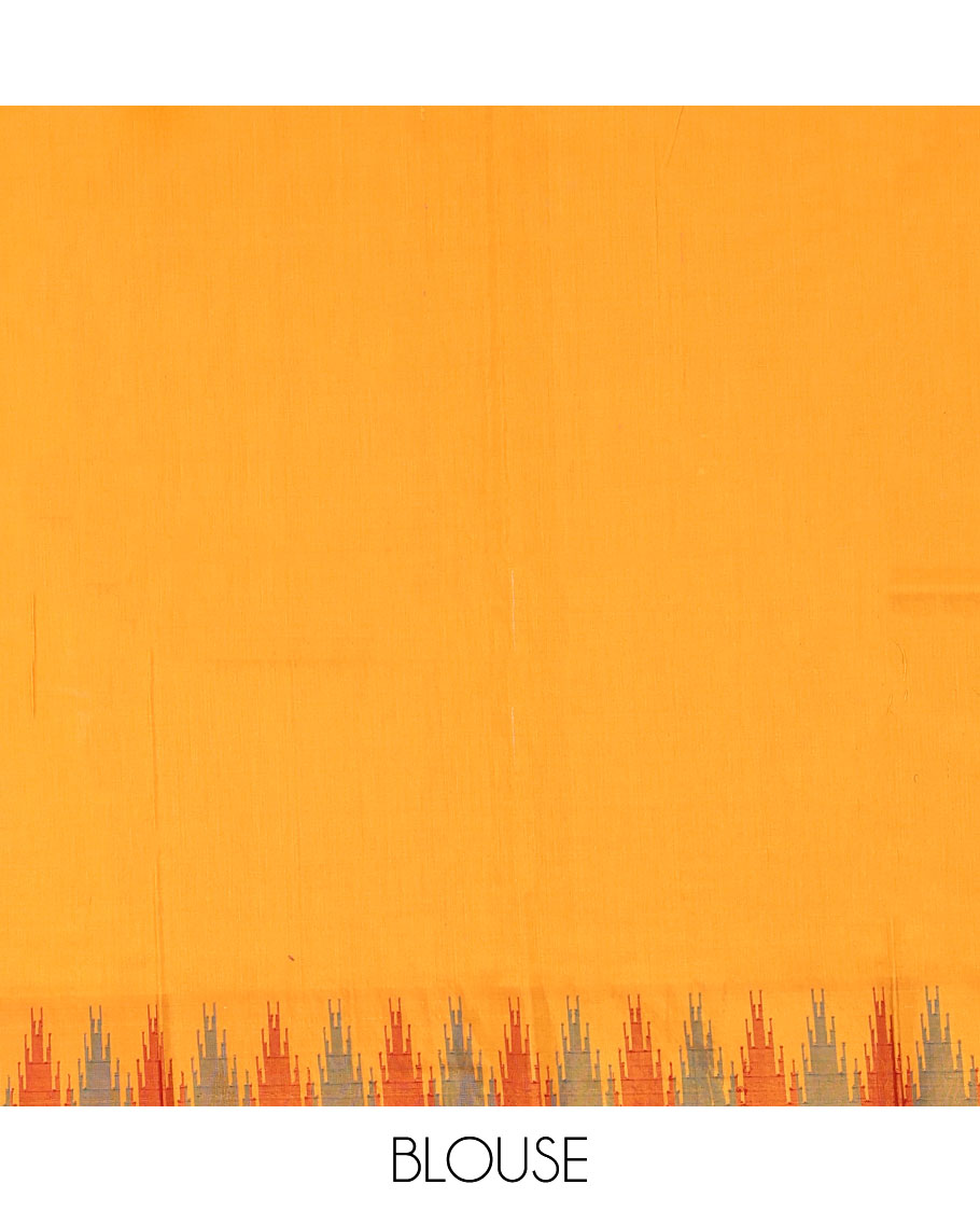 Red Plain Bangalore Silk Saree, Complemented by a Contrast Temple Border, Pallu of Stripes, and a Contrast Blouse