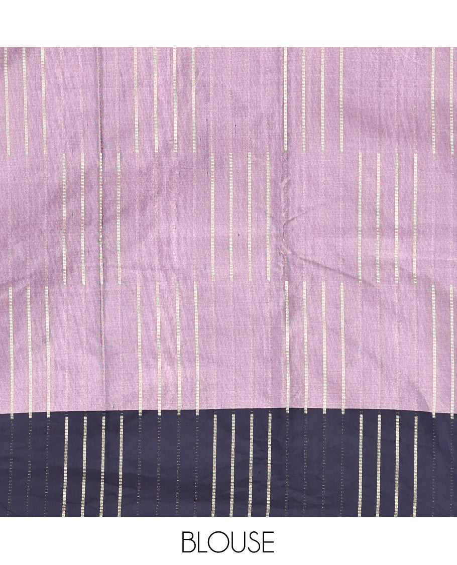 Lavender Arani Saree Features Zari Buttas, a Contrast Zari Buttas Border, Pallu of Zari Stripes, and a Matching Blouse