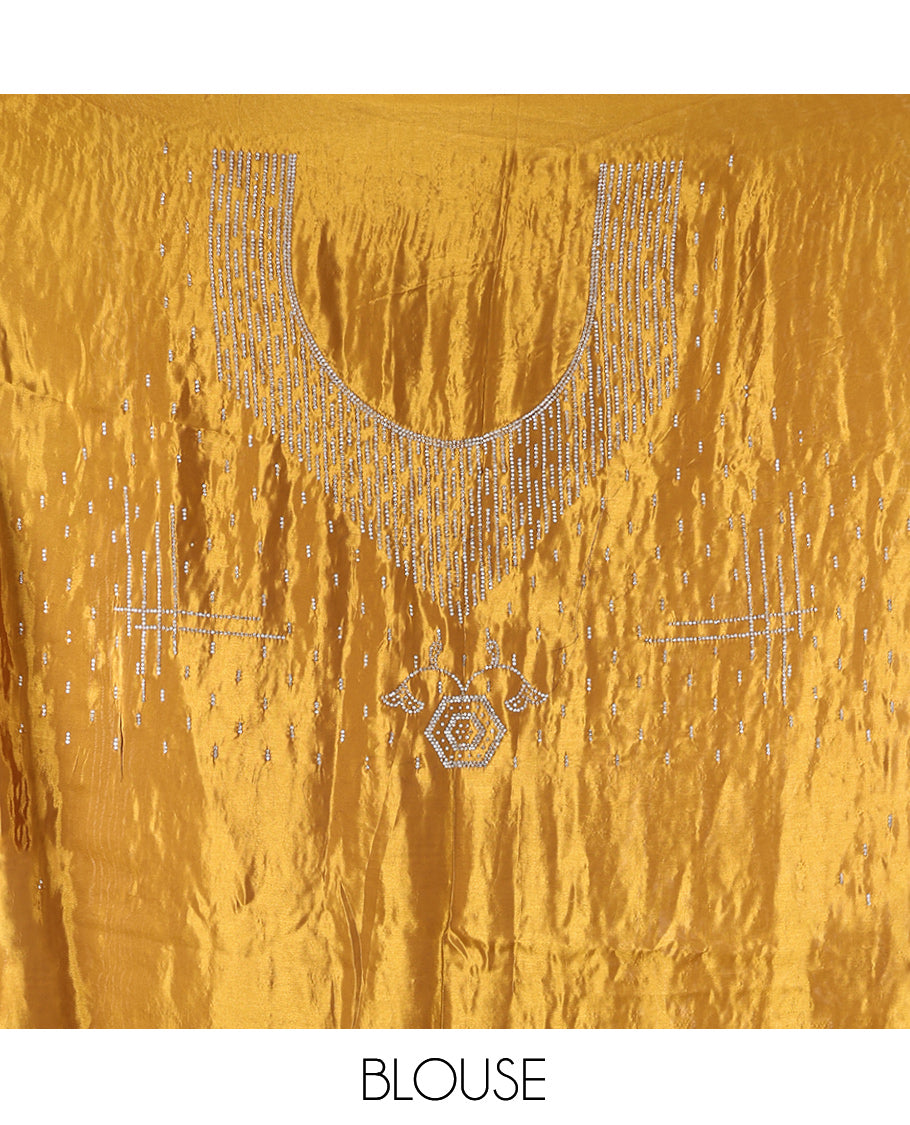 Mustard Designer Saree, Steeped in Richness of Stonework, a Scallop Stonework Border, and a Matching Blouse