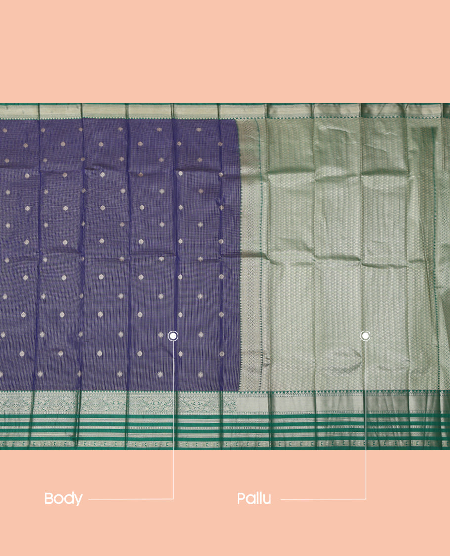 Blue Zari Border Checks Budget Silk Saree