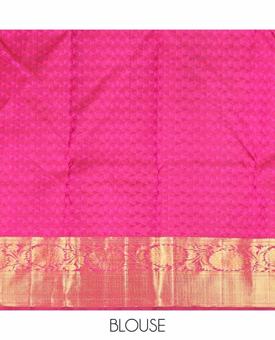 Dark pink floral jacquard silk saree with self border of thilakam mokku, kodi visiry, vanki design & argyle design pallu