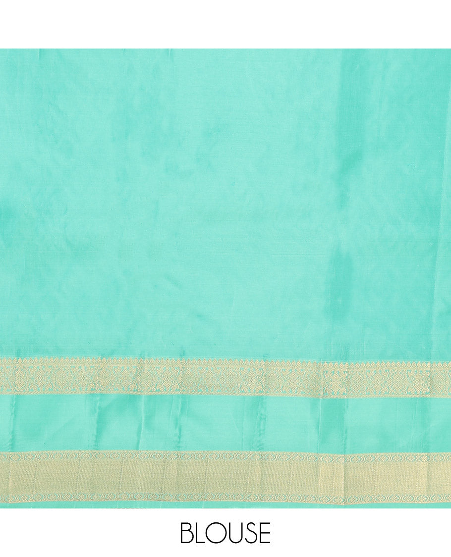 Cream Vasundhara Lite Silk Mix Saree, Gracefully Embellished with Zari Buttas All Over Its Body, Complemented by a Contrast Rettai Pettu Border of Thilakam Mokku, Kodi Visiry, and Kamalam Designs, Grand Jaal Design Pallu, and Paired with a Contrast Blouse