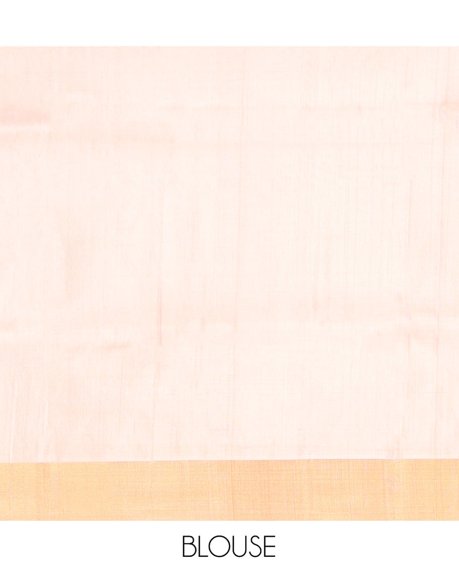 Peach Uppada Silk Saree, Ornamented with Zari Buttas, a Bavanji Border, Floral Jaal Pallu, and a Matching Blouse