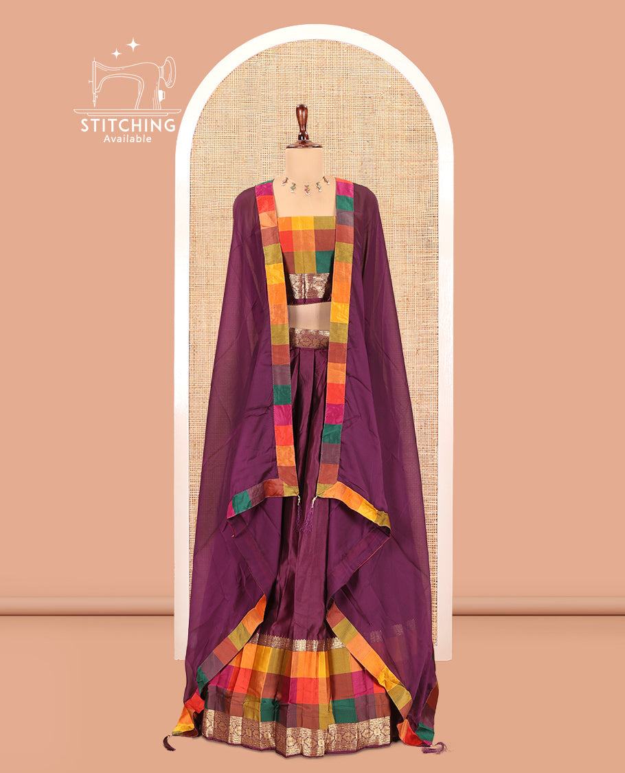 Wine Semi-Silk Half-Saree