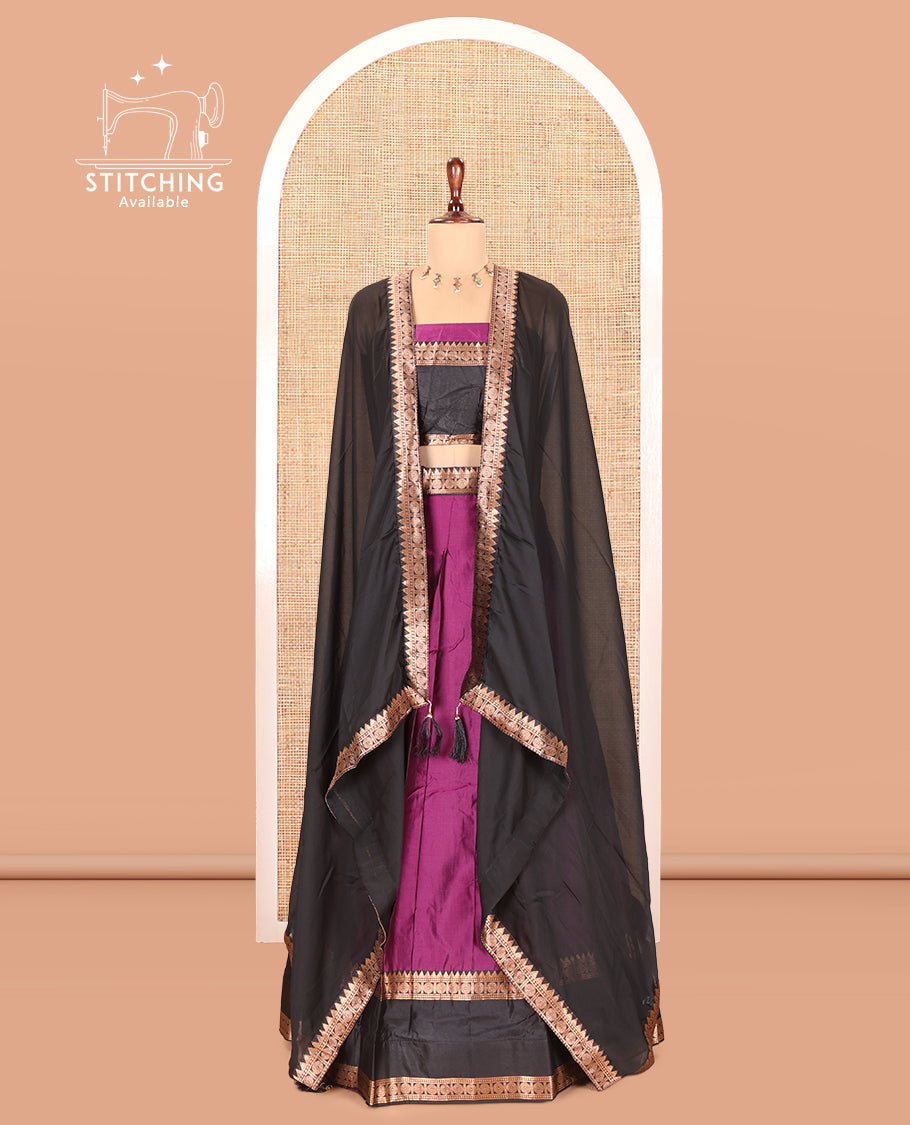 Dark Purple Semi-Silk Half-Saree