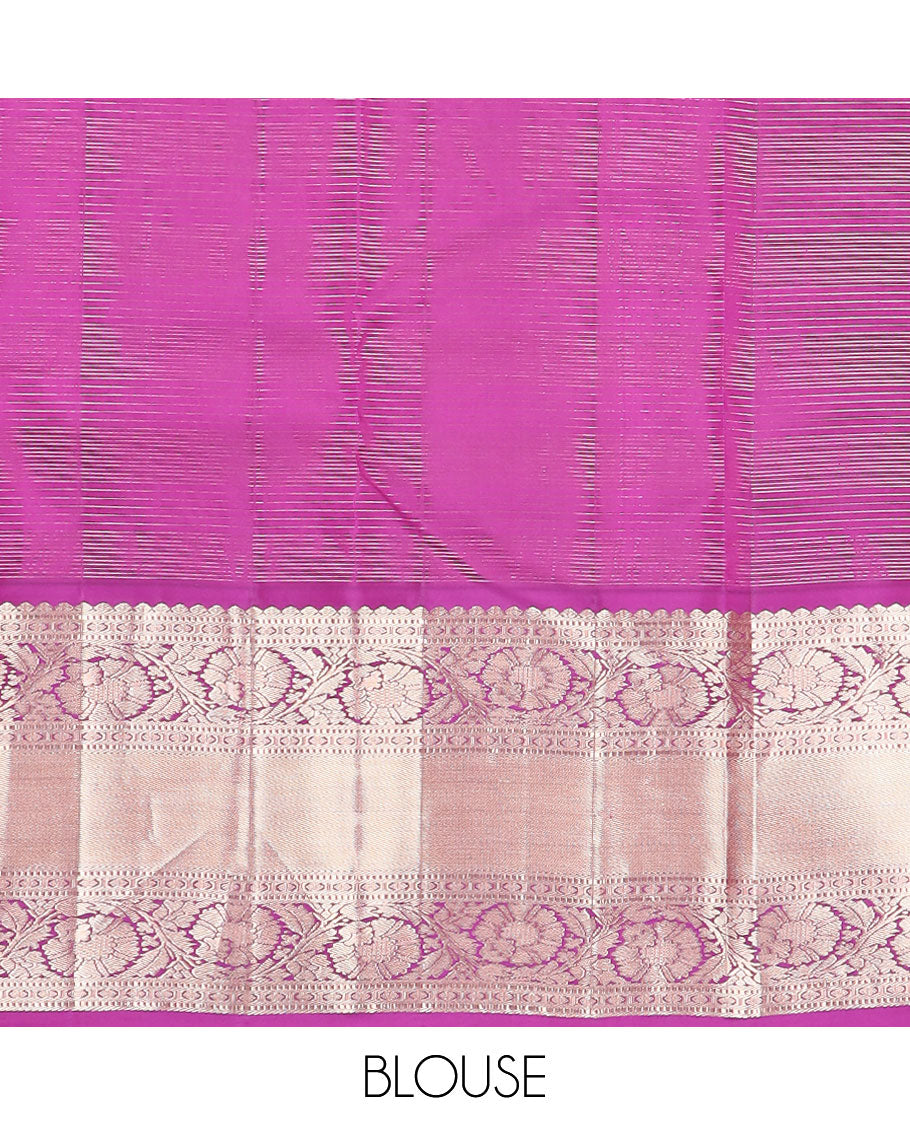 Mauve checked , buttas silk saree with contrast border of thilakam mokku, muthu, paun, kodi visiry design & zari design pallu