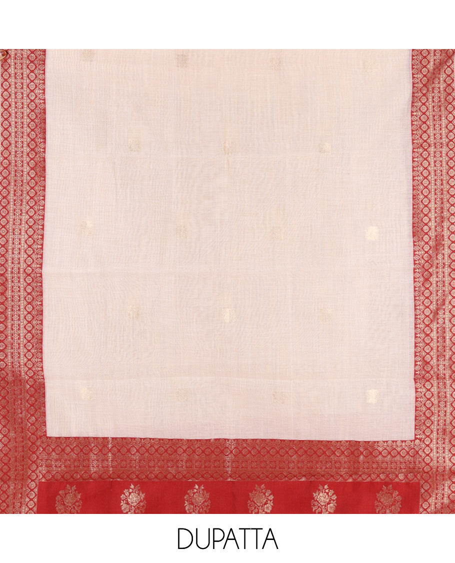 Chikku-Maroon Semi-Khadi Silk Material Chudidar, Zari Neckwork Top, Matching Bottom, Matching Dupatta