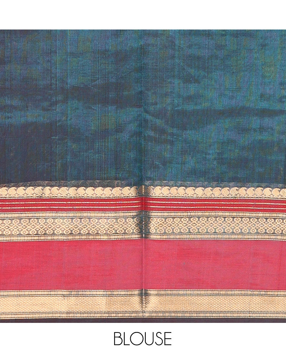 Blue Buttas Enclosed Checked Kuppadam Silk Saree, a Contrast Double-Pet Border, Grand Pallu, a Matching Blouse
