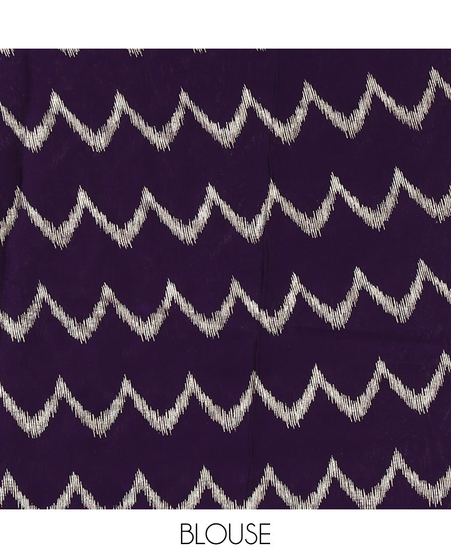 Borderless violet zig-zag stripes foil printed rangoli saree, running blouse