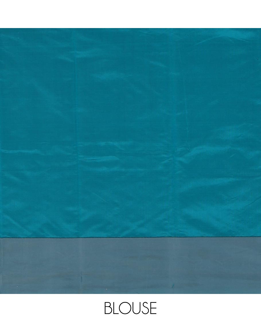 Peacock green butta silk cotton , contrast bawanchi border & thread weaving rich pallu with tussels