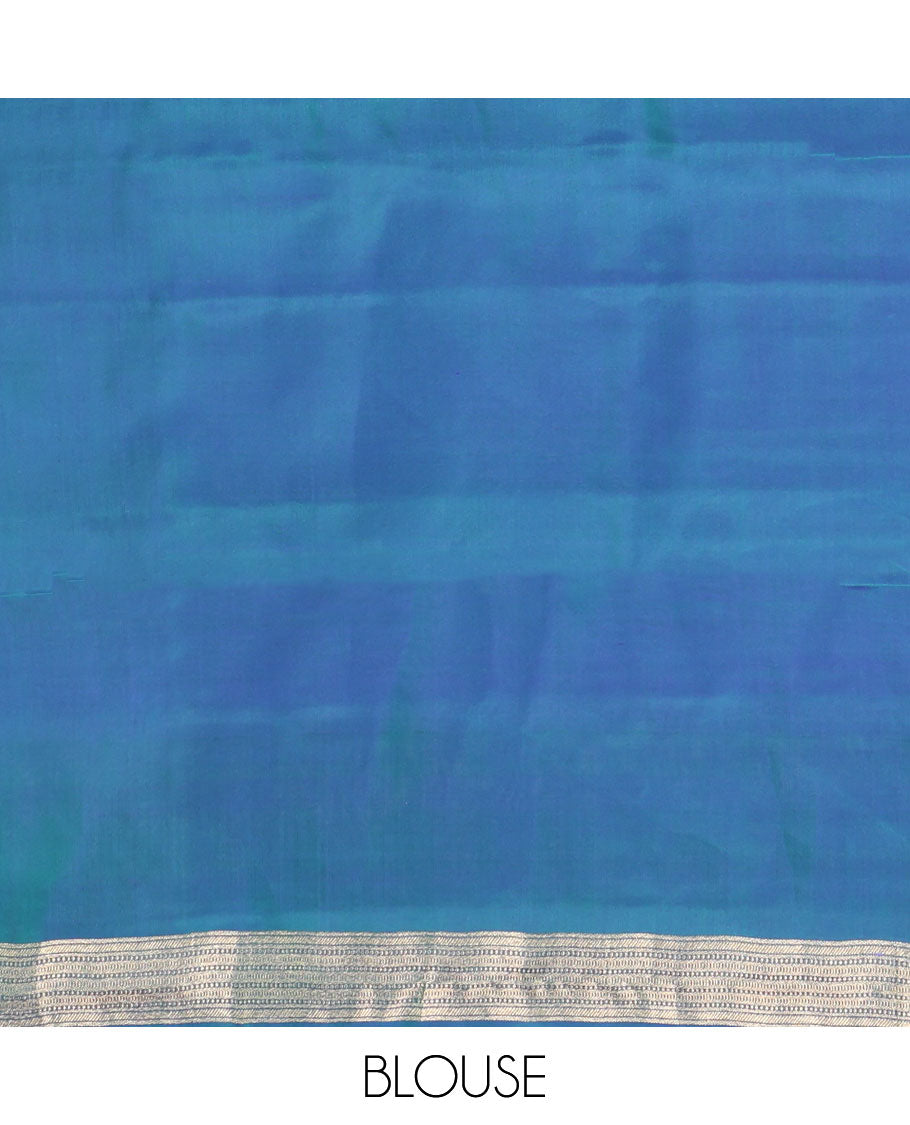 Blue Vasundhara Silk Saree, Accentuated with Zari Buttas All Over Its Body, Highlighted by a Zari Border of Manga and Yaanai Designs, Grand Geometric Patterned Pallu, and Paired with a Matching Blouse