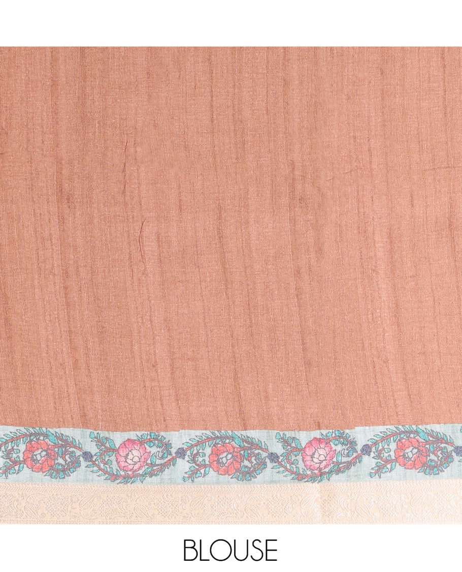 Violet Kalamkari Printed Fancy Tussar Saree