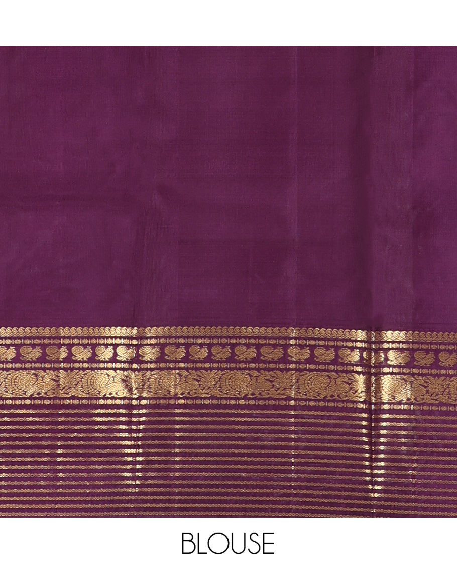 Purple Kanchipuram Wedding Silk Saree, Artfully Detailed with Jaal Jacquard Design, a Self-Border of Manga, Mayil, Poun, and Neli, Grand Pallu, and a Matching Blouse