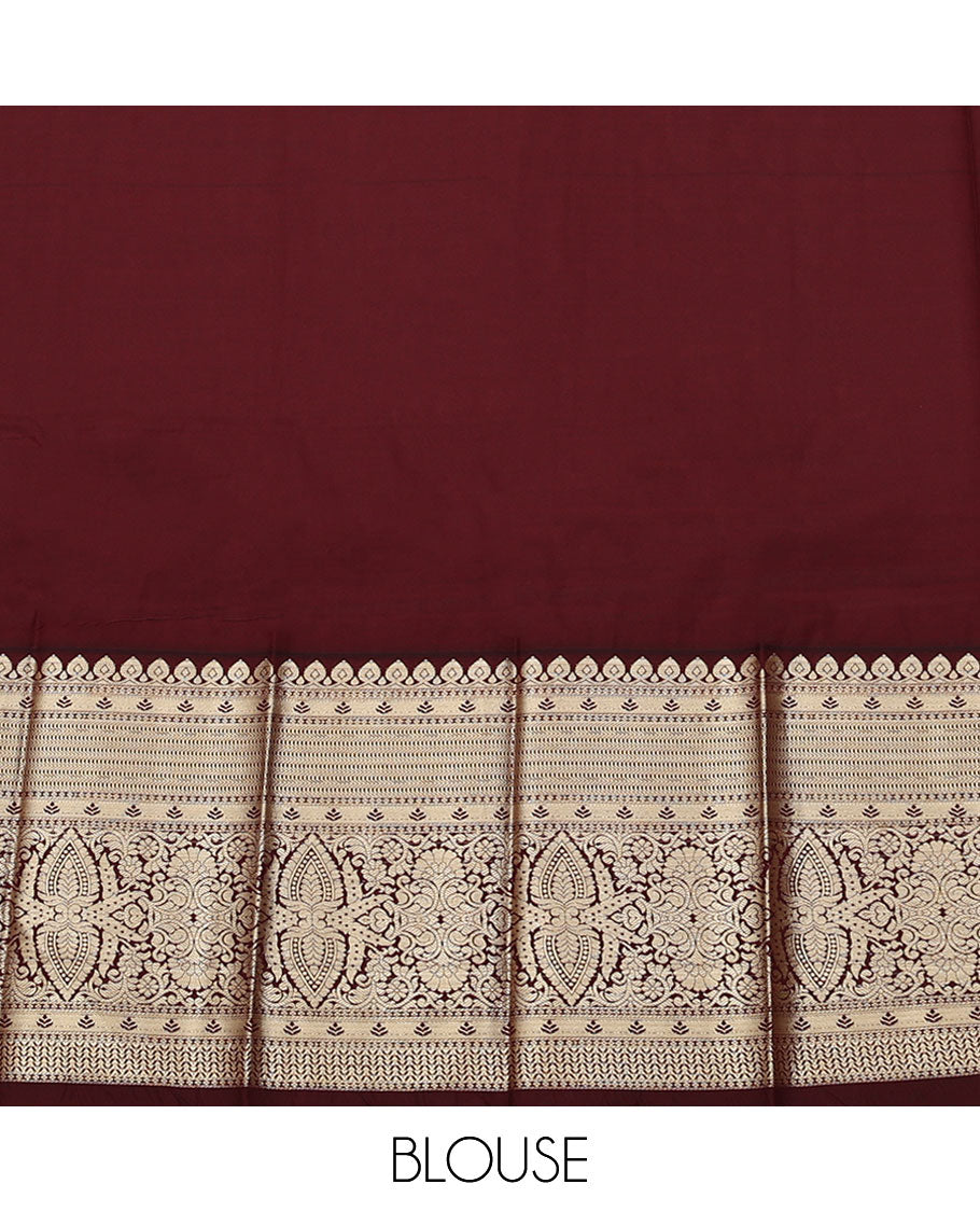 Orange Budget Silk Saree, Mesmerized with Buttas All Over Its Body, Complemented by a Contrast Traditional Zari Design Border, Grand Pallu of Jaal Design, and Paired with a Contrast Blouse