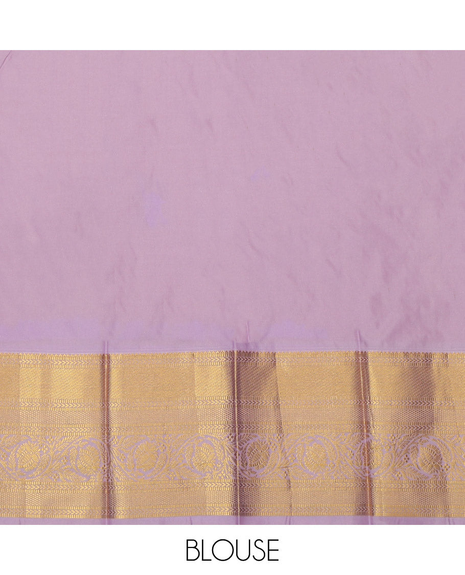 Yellow Budget Silk Saree, Ornamented with Zari Buttas and Stripes, Complemented by a Contrast Traditional Zari Border, Grand Jaal Pallu, and Contrast Blouse