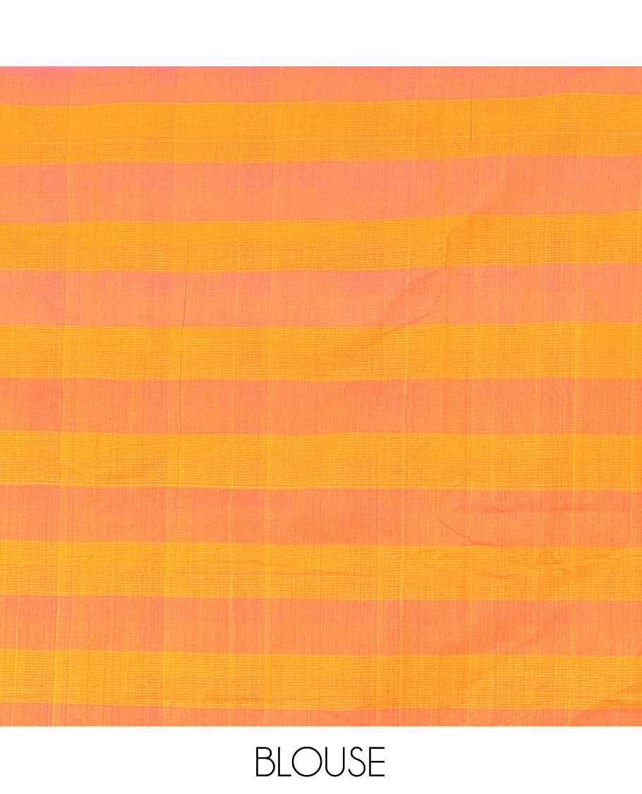 Borderless Pink-Orange Mangalagiri Cotton Saree