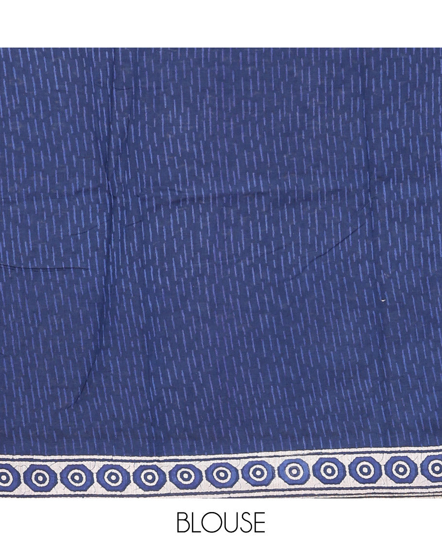 Purple Mul Mul Cotton Saree, Enriched with Ikat Buttas, Contrast Kalamkari Floral-Peacock Border, Kalamkari Printed Pallu, and a Contrast Blouse