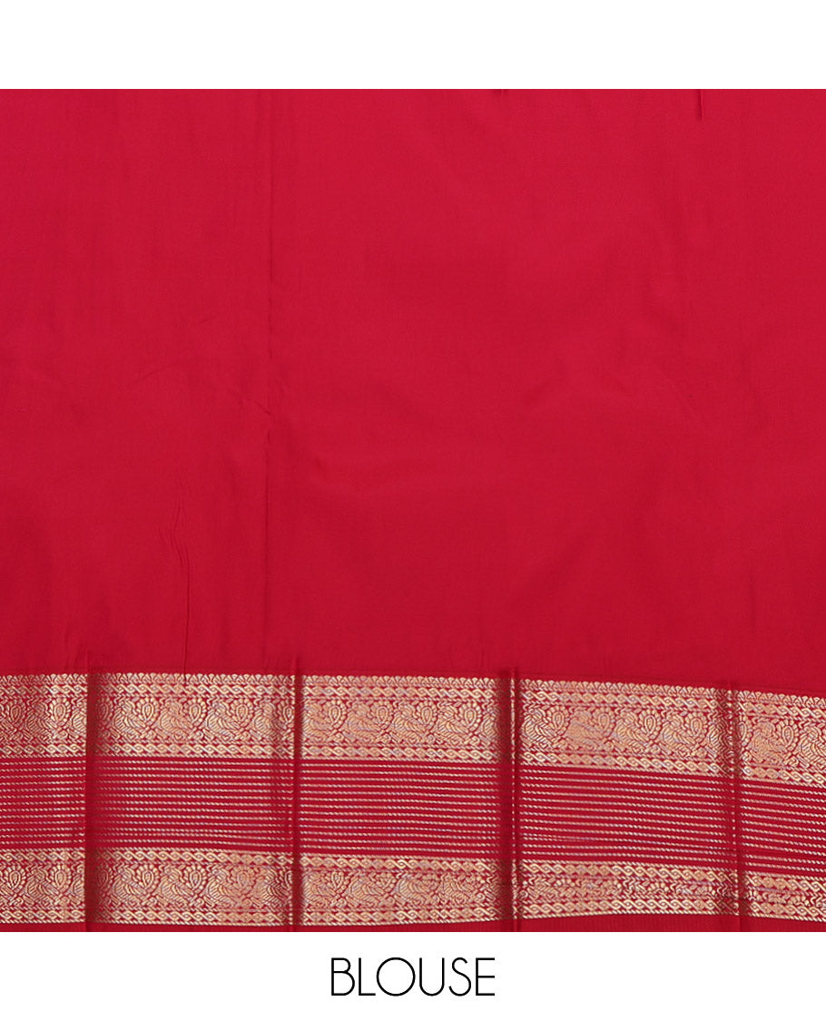 Dark Green Budget Silk Saree, Featuring Zari Buttas All Over Its Body, Complemented by a Contrast Traditional Zari Design Border, Grand Jaal Pallu, and Paired with a Contrast Blouse