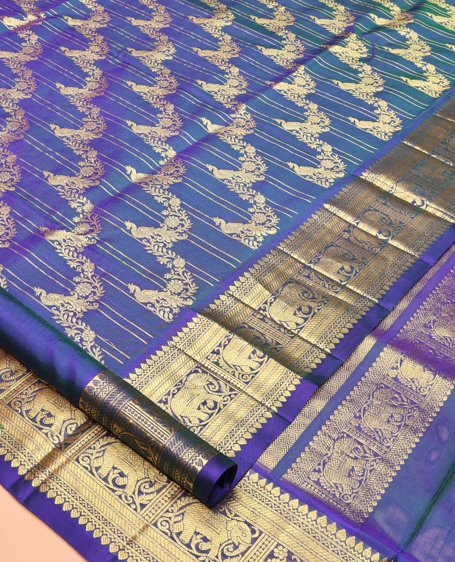 Blue Jacquard Venkatagiri Silk Saree, a Traditional Zari Border, Jaal Pallu, and a Matching Blouse